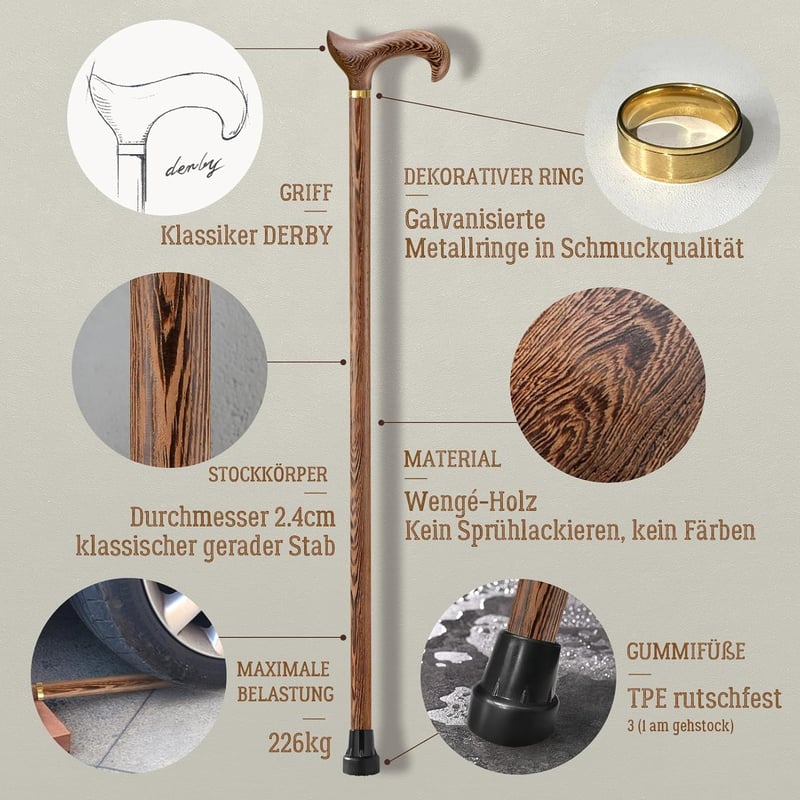 ispuoocti Ergonomikus Fa Sétabot Férfiaknak és Nőknek, 226 kg Terhelhetőség, Időseknek