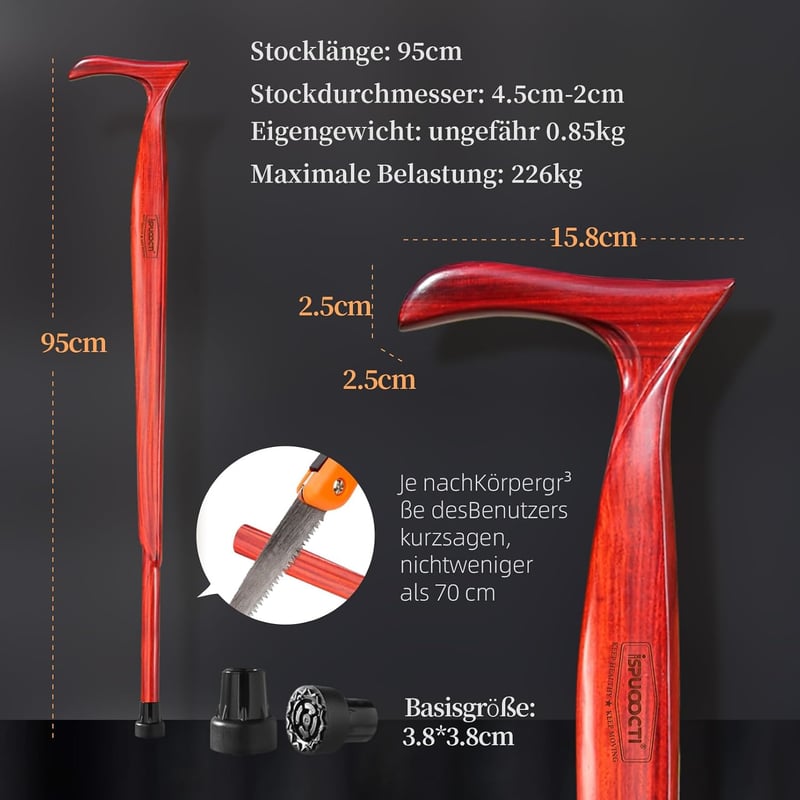 ispuoocti Fa Sétabot Férfiaknak és Nőknek - Természetes Szantálfa, 3 Gumi Talppal, Strapabíró, Utazótáskával - Ergonomikus Sétabot Időseknek
