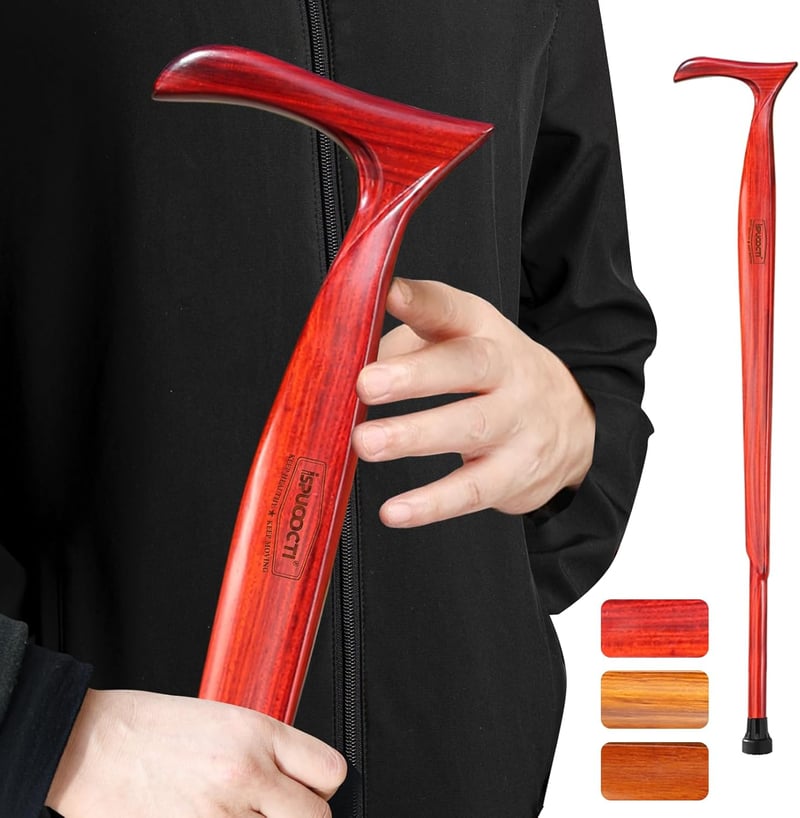 ispuoocti Fa Sétabot Férfiaknak és Nőknek - Természetes Szantálfa, 3 Gumi Talppal, Strapabíró, Utazótáskával - Ergonomikus Sétabot Időseknek