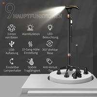 ispuoocti multifunkciós sétabot riasztással és LED fénnyel időseknek - fekete 2