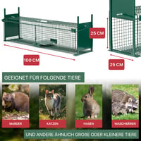 ITA Klietka na odchyt kún s 2 vchodmi, drôtená klietka odolná voči poveternostným vplyvom 100x25x25 cm s ochranou proti pohryzeniu a rukoväťou na prenášanie, pre mačky a potkany 2