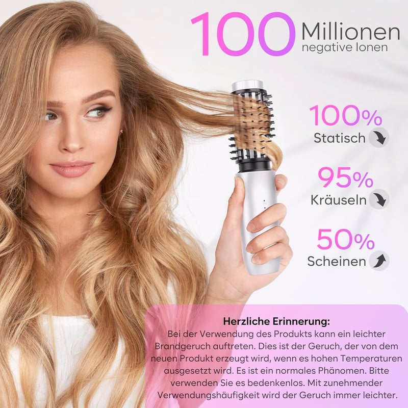 iTayga Vezeték Nélküli Hajgöndörítő Kefe - Hordozható Mini Hajformázó 7000 mAh USB Töltéssel és Negatív Ion Technológiával, Fehér