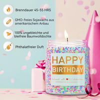 Cadou de Zi de Naștere pentru Femei iTbxzzy - Lumânare Parfumată cu Lavandă Happy Birthday 9 oz cu Decorațiune în Dungi Colorate 3