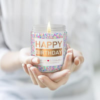 Cadou de Zi de Naștere pentru Femei iTbxzzy - Lumânare Parfumată cu Lavandă Happy Birthday 9 oz cu Decorațiune în Dungi Colorate 5