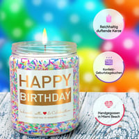 Cadou de Zi de Naștere pentru Femei iTbxzzy - Lumânare Parfumată cu Lavandă Happy Birthday 9 oz cu Decorațiune în Dungi Colorate 2