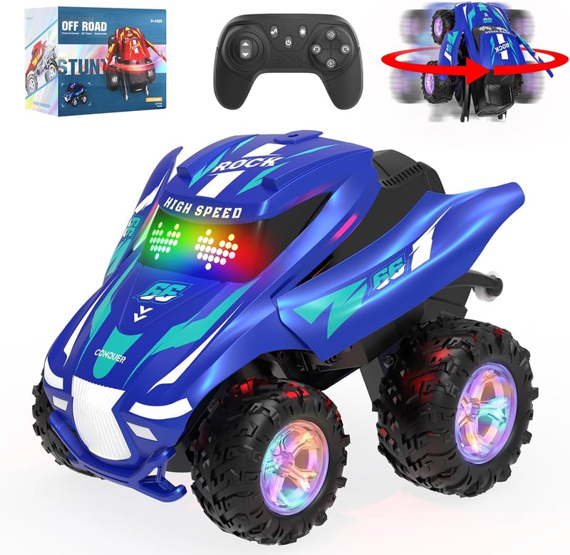 ITEFDTUTNE RC autó spray funkcióval, LED fénnyel és zenével, 360° forgatás és drift, kék