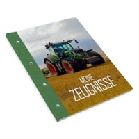 Puzdro na vysvedčenie so skrutkami, rozšíriteľné, formát A4, pre deti a študentov, motív traktor na poli 2