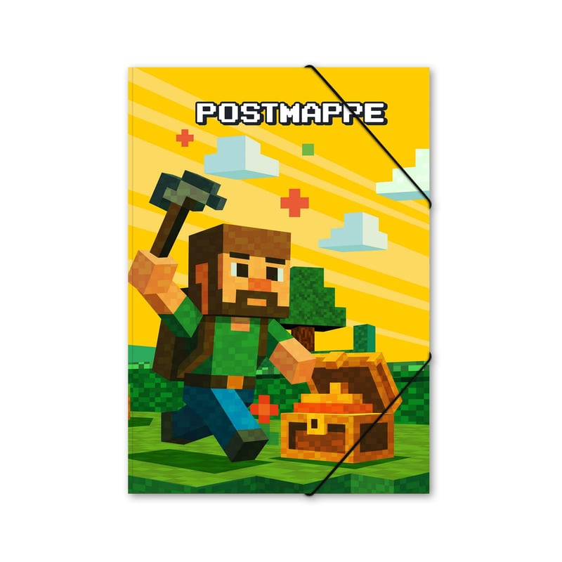 Kartónový priečinok na dokumenty Itenga s gumičkou DIN A4 pre chlapcov – Zberný priečinok s motívom Blockgame PIXEL a rohovou gumičkou, kapacita 50 listov