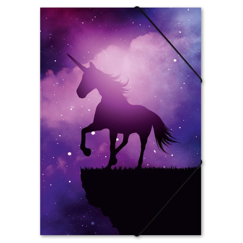 Mapă de desen Itenga DIN A3 cu model Unicorn Magic - Mapă de colectare cu elastic pentru copii, fete, băieți și elevi
