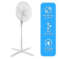 Stojanový ventilátor ito electronics, 40 cm, biely, oscilačný, 3 rýchlosti, nastaviteľná výška a uhol sklonu 7