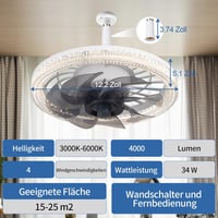 iToncs LED mennyezeti ventilátor távirányítóval, 3 hőmérséklet és 4 sebesség, csendes dimmelhető lámpa fehér 7