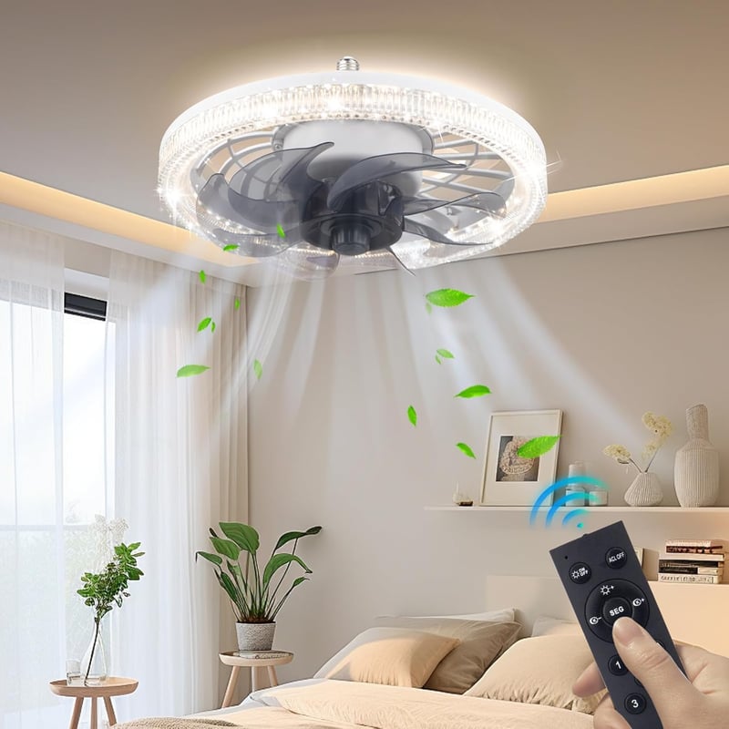 iToncs LED mennyezeti ventilátor távirányítóval, 3 hőmérséklet és 4 sebesség, csendes dimmelhető lámpa fehér