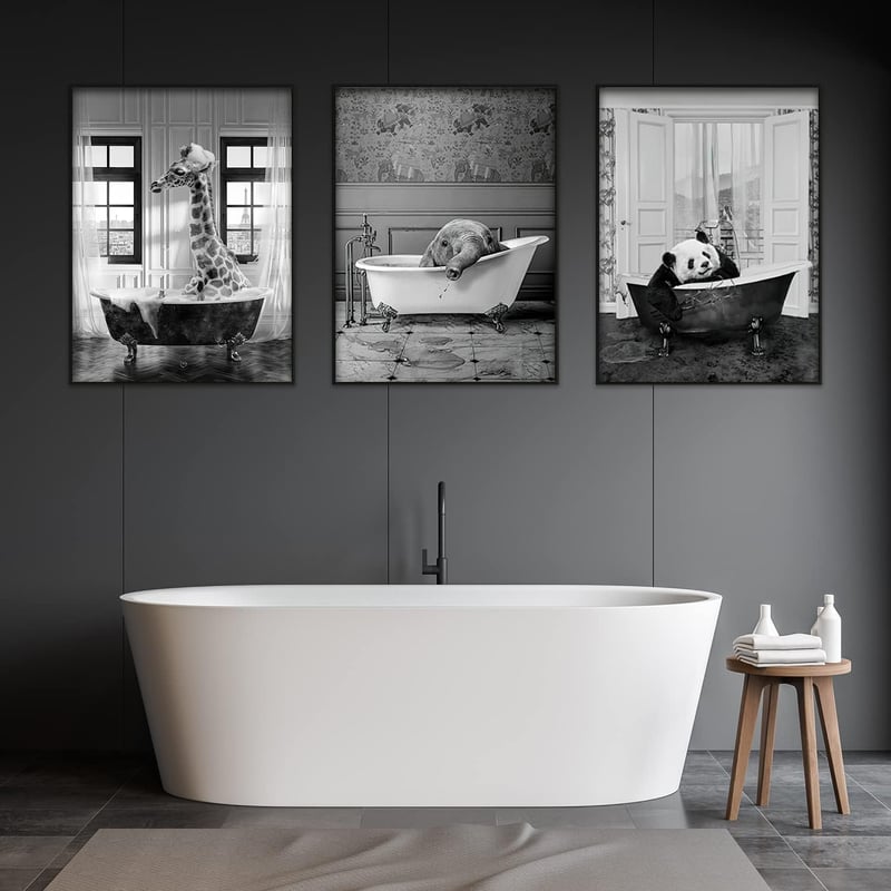 IUNTWEIE Fürdőszobai Állat Vászon Kép 50x70cm Fekete Fehér Minimalist Fali Dekoráció