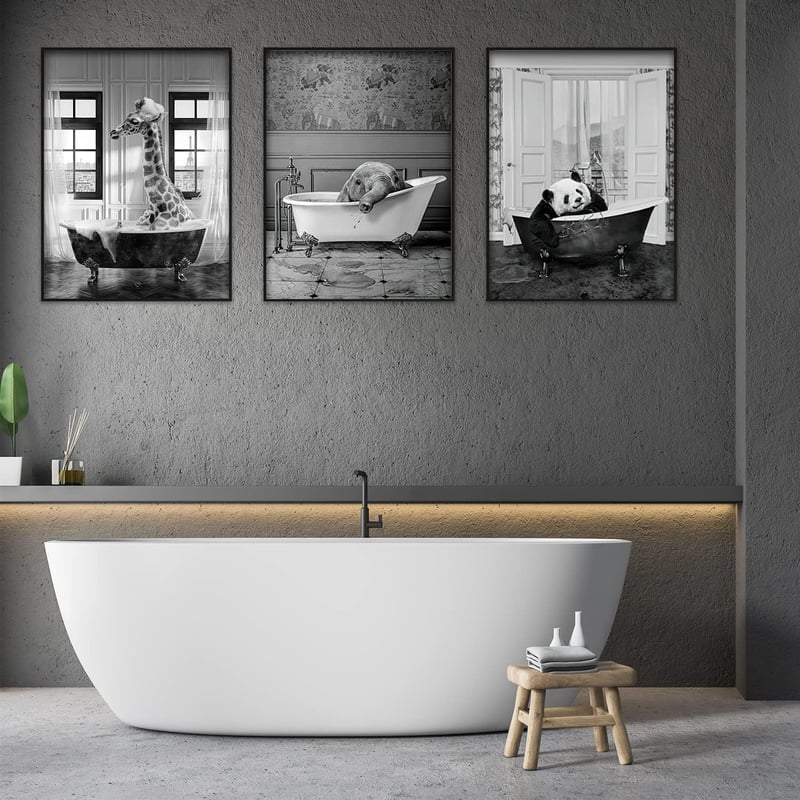 IUNTWEIE Fürdőszobai Állat Vászon Kép 50x70cm Fekete Fehér Minimalist Fali Dekoráció