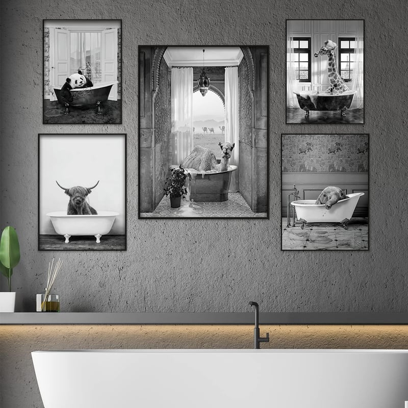 IUNTWEIE Fürdőszobai Állat Vászon Kép 50x70cm Fekete Fehér Minimalist Fali Dekoráció