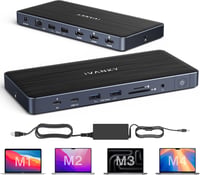 IVANKY Docking Station USB-C 14-în-1 FusionDock Pro, 3x HDMI 4K 60Hz, DisplayLink pentru MacBook M2/M3/M4/M5 Air Pro, 96W PD, sursă de alimentare 150W, cititor carduri SD/TF 1