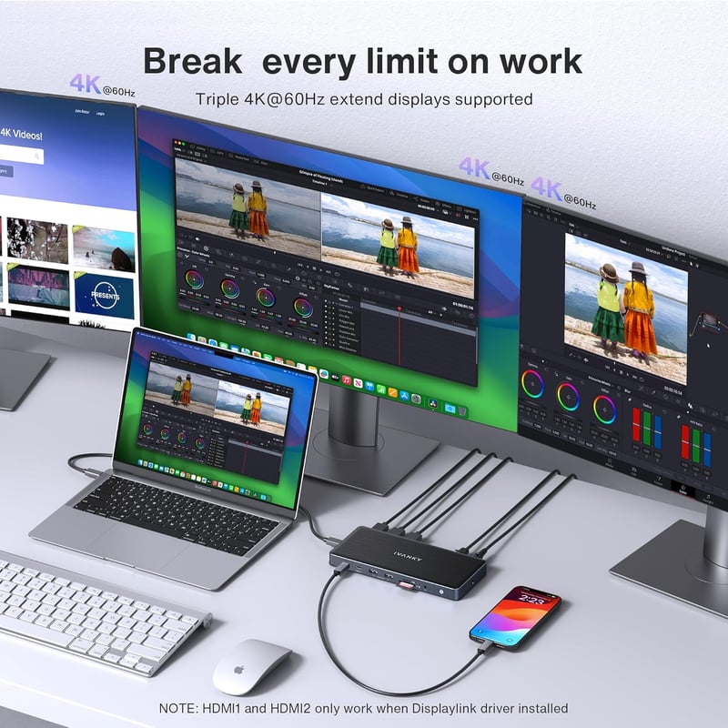 IVANKY FusionDock Pro 14 az 1-ben MacBook dokkoló 3x 4K monitor, 150W adapter, USB, Ethernet