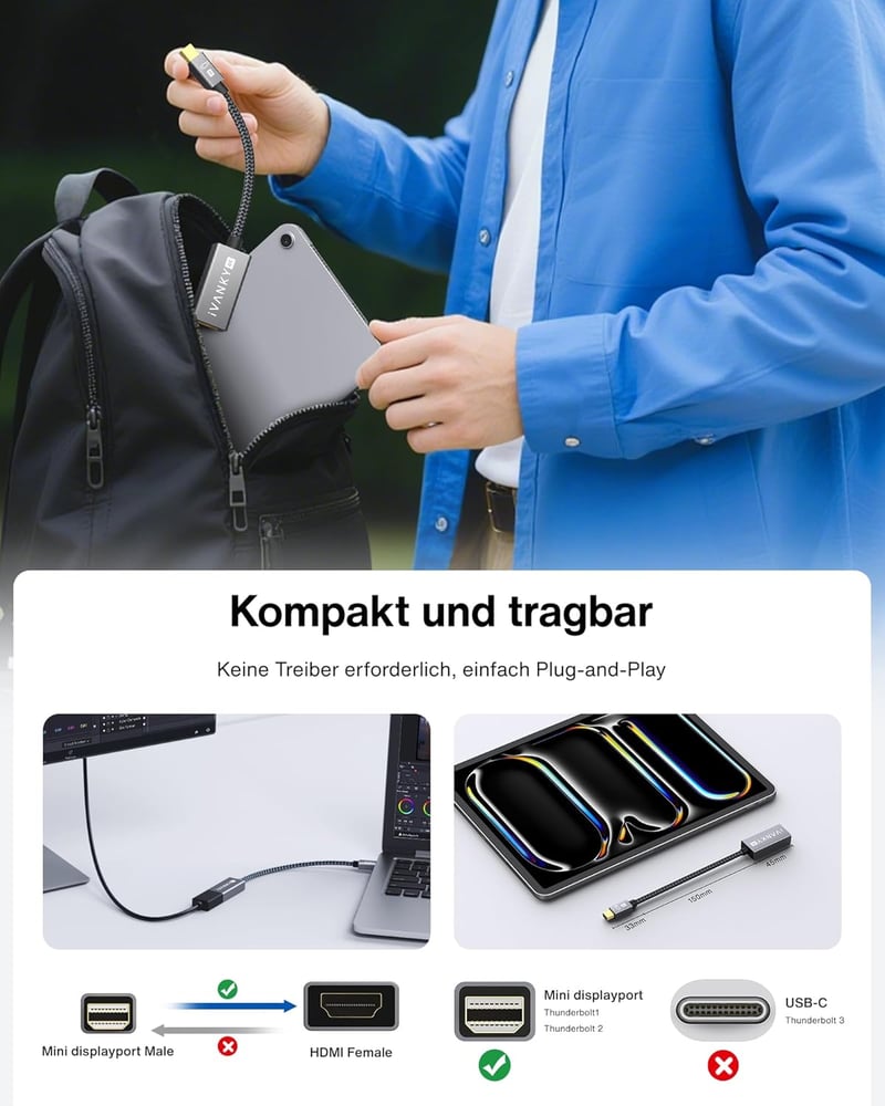 iVanky Mini DisplayPort HDMI adapter 1080P szürke