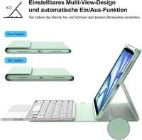 IVEOPPE iPad Air 11" Bluetooth Billentyűzet Érintőpaddal, Zöld Tok Tolltartóval 5