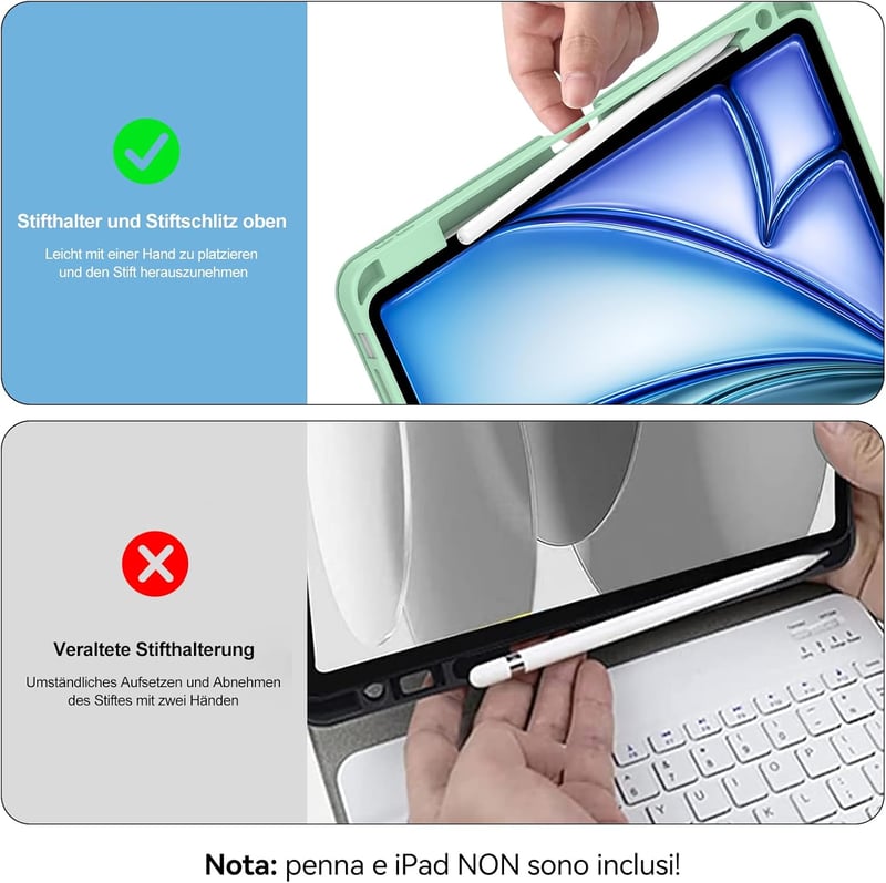 IVEOPPE iPad Air 11" Bluetooth Billentyűzet Érintőpaddal, Zöld Tok Tolltartóval