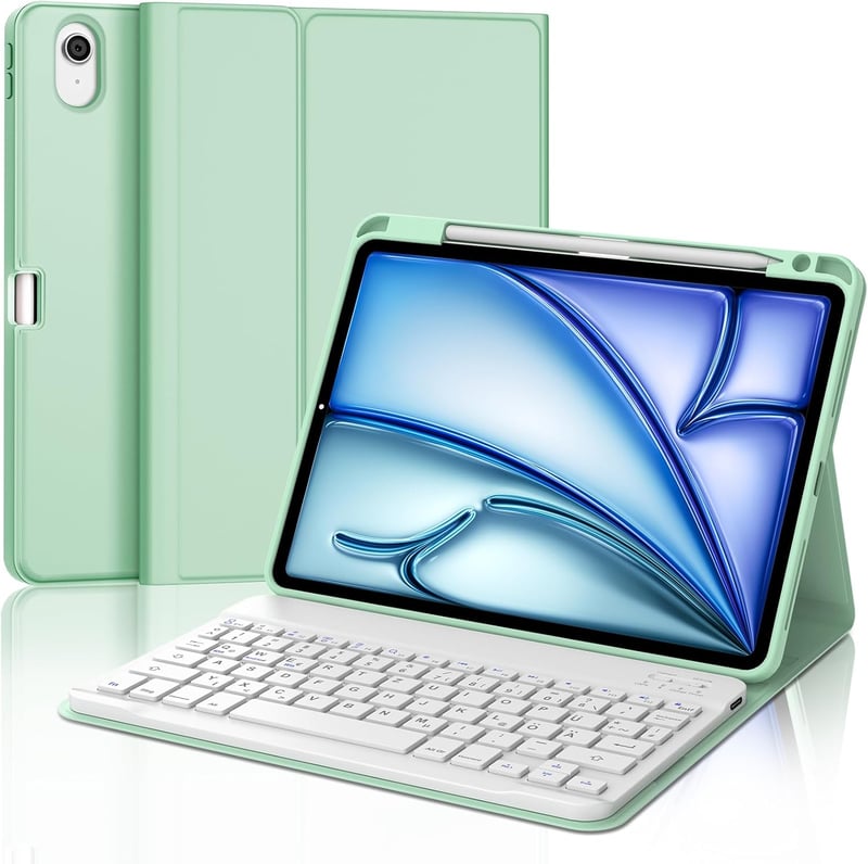IVEOPPE iPad Air 11" Bluetooth billentyűzet tok M4/M3/M2, zöld QWERTZ