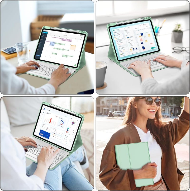 IVEOPPE iPad Air 11" Bluetooth billentyűzet tok M4/M3/M2, zöld QWERTZ