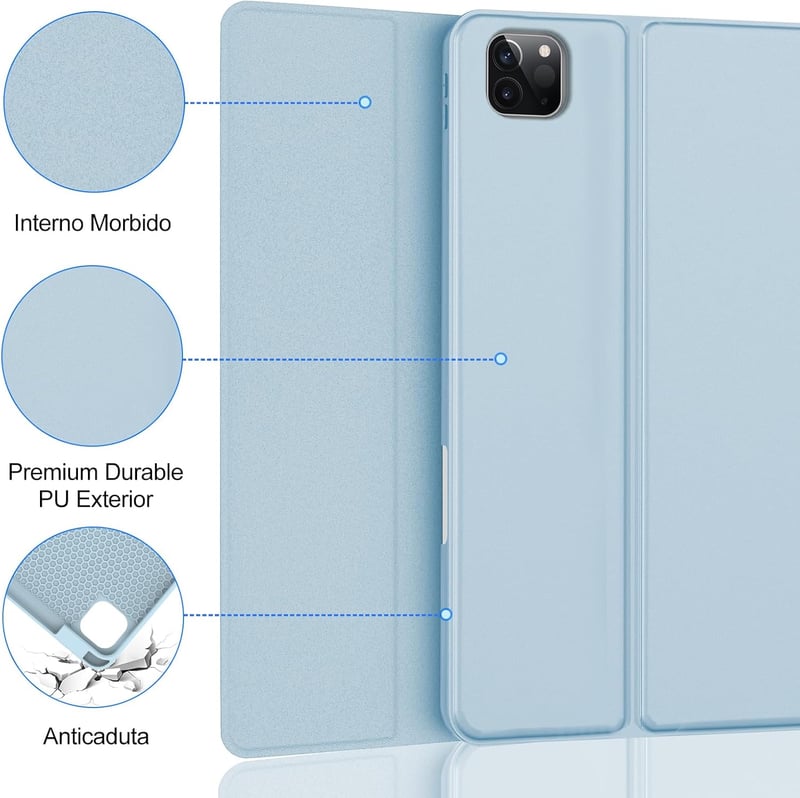 IVEOPPE iPad Air 5/4 Generáció Billentyűzet Tok Háttérvilágítással, iPad Pro 11" Bluetooth Vezeték Nélküli Billentyűzet, Égkék