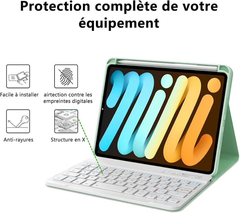 IVEOPPE iPad Mini 7/6 8.3" Billentyűzet AZERTY Francia Zöld Leválasztható
