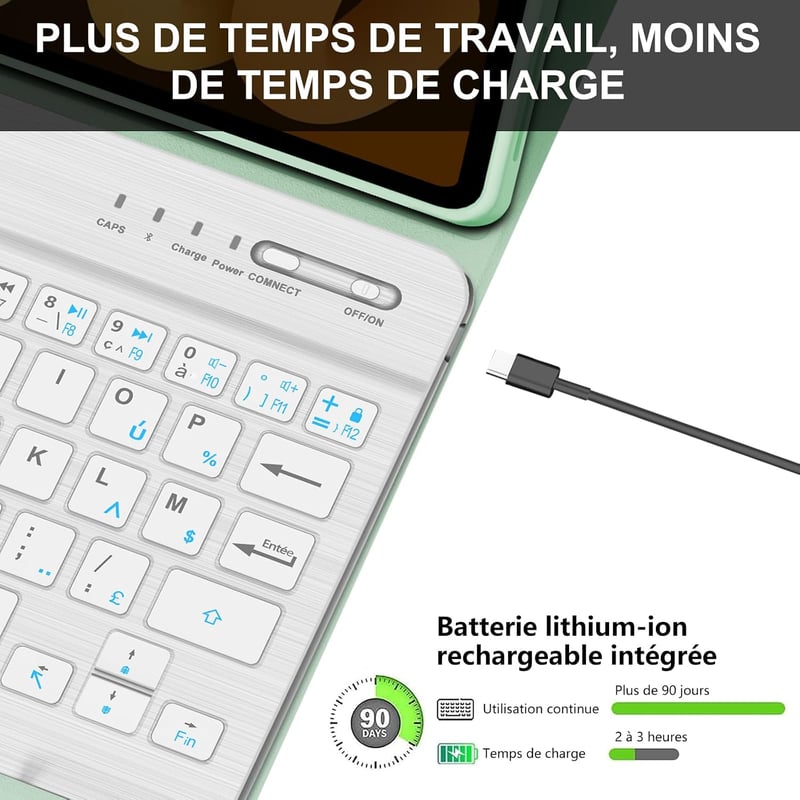 IVEOPPE iPad Mini 7/6 8.3" Billentyűzet AZERTY Francia Zöld Leválasztható