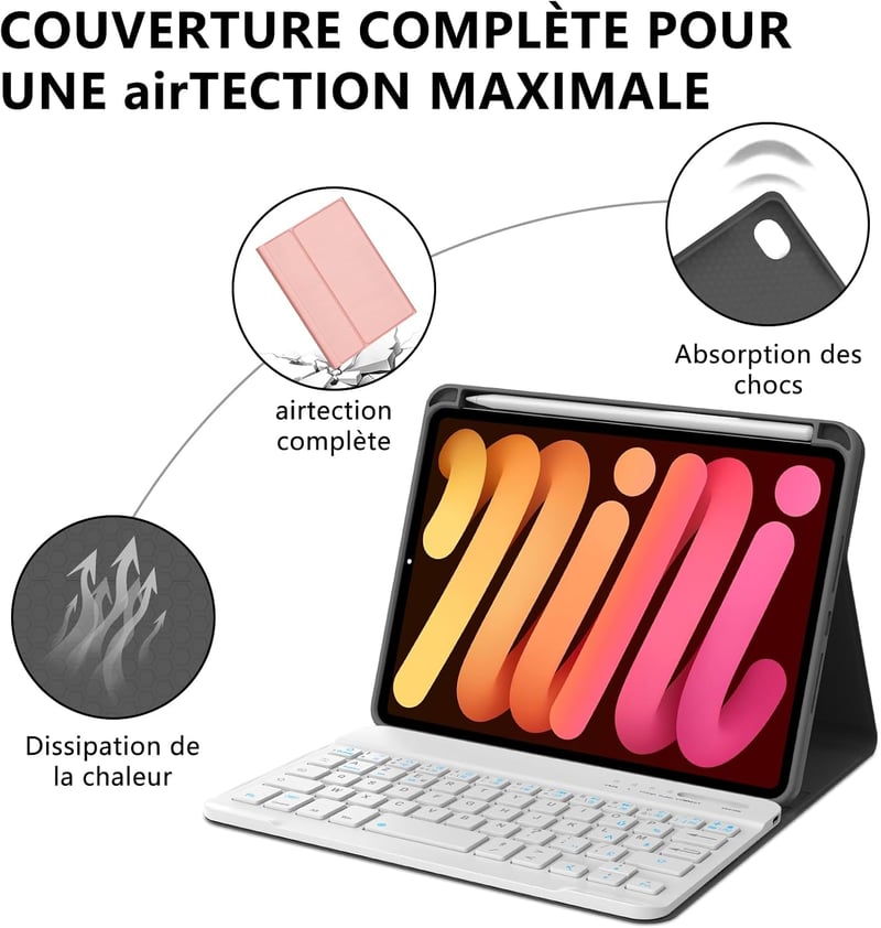 IVEOPPE iPad Mini 7/6 8.3" Billentyűzet AZERTY Rózsaarany Vezeték Nélküli