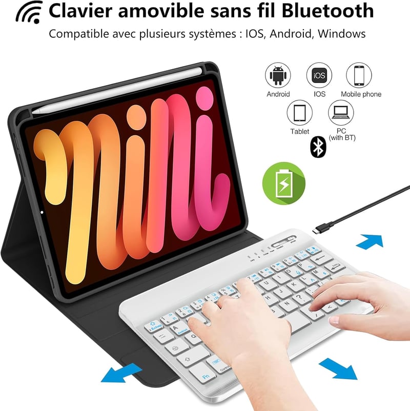 IVEOPPE iPad Mini 7/6 8.3" Billentyűzet AZERTY Rózsaarany Vezeték Nélküli