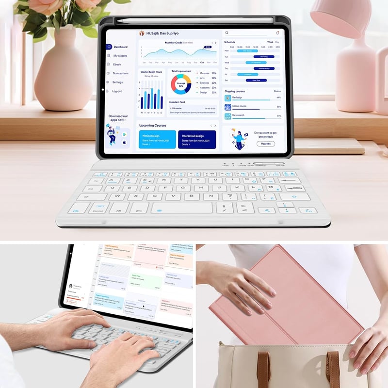IVEOPPE iPad Mini 7/6 8.3" Billentyűzet AZERTY Rózsaarany Vezeték Nélküli