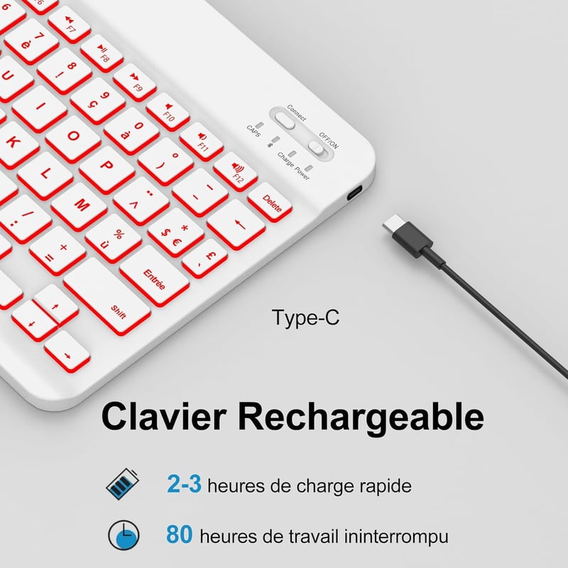 IVEOPPE iPad Pro 11 2024 Tok Világító AZERTY Billentyűzettel Sky Blue