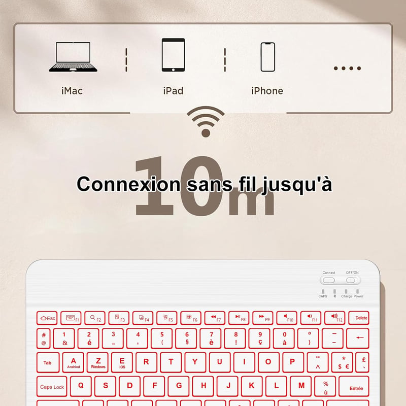 IVEOPPE iPad Pro 11 2024 Tok Világító AZERTY Billentyűzettel Sky Blue