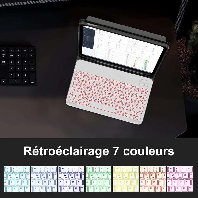 IVEOPPE iPad Pro 11 2024 Tok Világító AZERTY Billentyűzettel Sky Blue