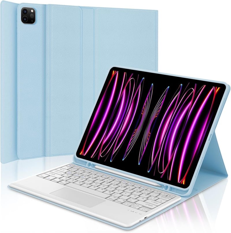 IVEOPPE iPad Pro 12.9 Billentyűzet Touchpad-dal, Mágneses QWERTZ Bluetooth Billentyűzet Tok, Kék