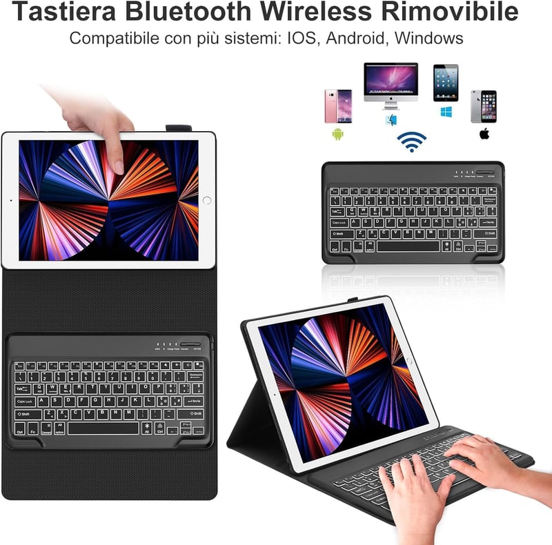 IVEOPPE iPad Pro 12.9 Bluetooth Billentyűzet Tok Világítással 2017/2015