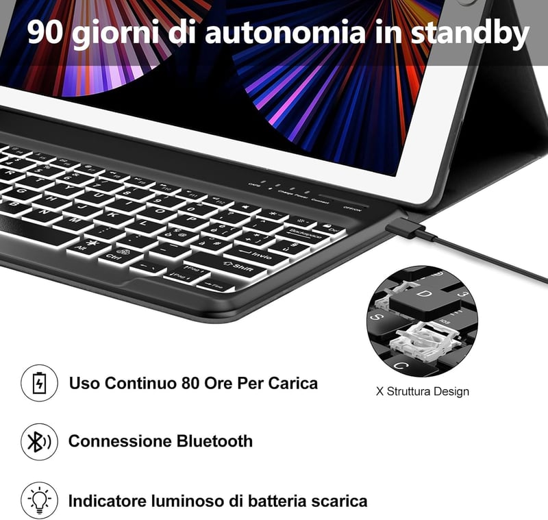 IVEOPPE iPad Pro 12.9 Bluetooth Billentyűzet Tok Világítással 2017/2015