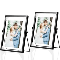 IVEOPPE Fotorámik A5 Sklo Kov Čierna 15x20 cm – 2 ks Dvojitý presklený fotorámik do domácnosti a kancelárie na rastlinné motívy a sušené kvety 1