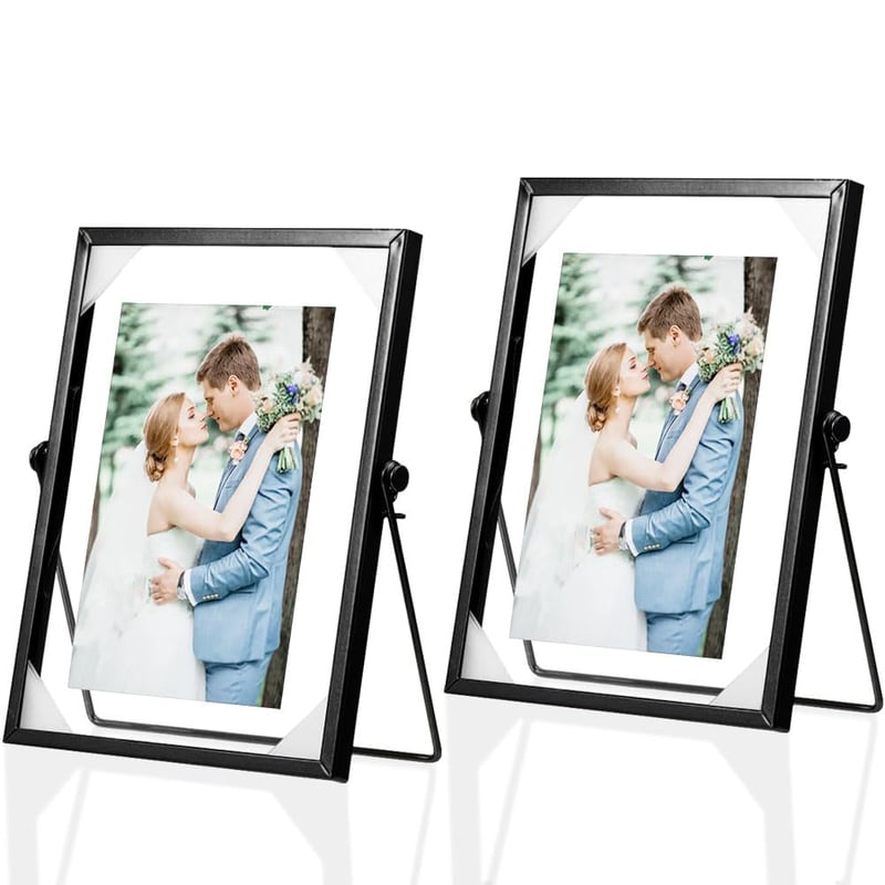 IVEOPPE Fotorámik A5 Sklo Kov Čierna 15x20 cm – 2 ks Dvojitý presklený fotorámik do domácnosti a kancelárie na rastlinné motívy a sušené kvety