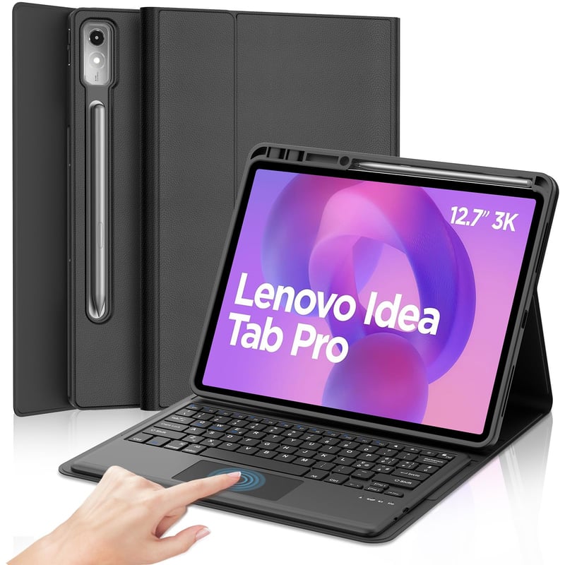 Puzdro IVEOPPE pre Lenovo Idea Tab Pro 12.7 2025 s odnímateľnou Bluetooth klávesnicou a touchpadom, kompatibilné s Lenovo Xiaoxin Pad Pro 12.7 2025, čierne
