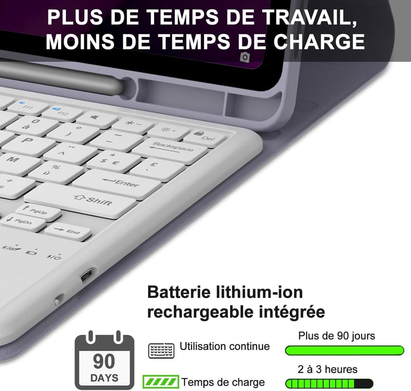 IVEOPPE Lenovo Tab P12 12,7" Billentyűzetes Tok AZERTY Lavanda