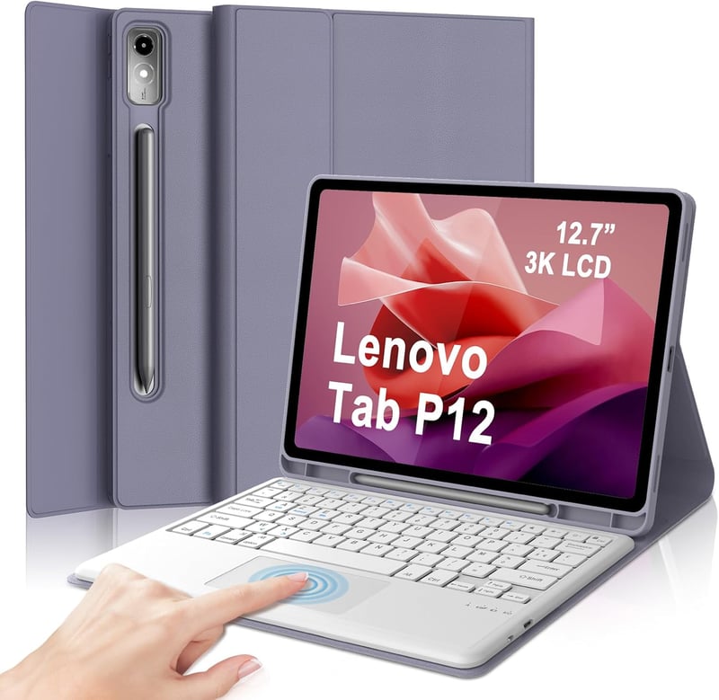 IVEOPPE Lenovo Tab P12 12,7" Billentyűzetes Tok AZERTY Lavanda