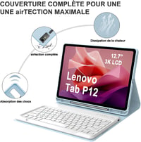 IVEOPPE Lenovo Tab P12 12.7" Leválasztható AZERTY Billentyűzet Tok Égkék 7
