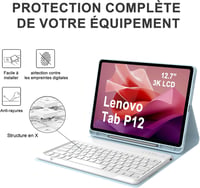 IVEOPPE Lenovo Tab P12 12.7" Leválasztható AZERTY Billentyűzet Tok Égkék 6
