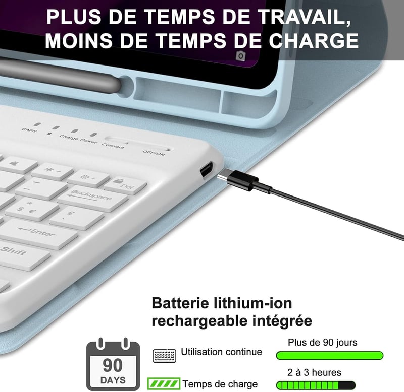 IVEOPPE Lenovo Tab P12 12.7" Leválasztható AZERTY Billentyűzet Tok Égkék