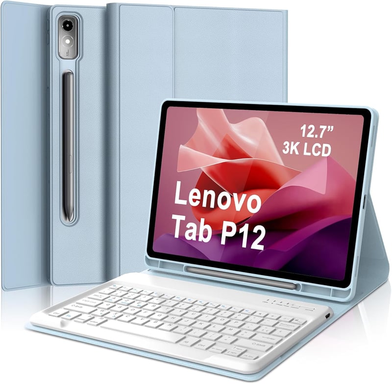 IVEOPPE Lenovo Tab P12 12.7" Leválasztható AZERTY Billentyűzet Tok Égkék