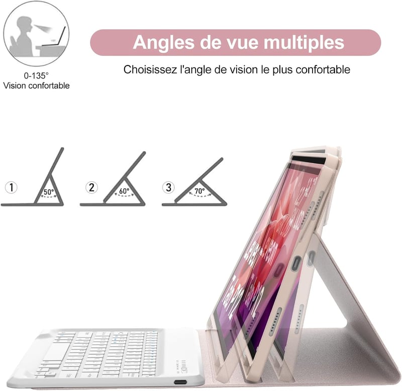 IVEOPPE Lenovo Tab P12 12,7" Védőtok AZERTY Billentyűzettel Rózsaszín
