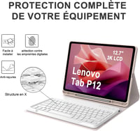 IVEOPPE Lenovo Tab P12 12,7" Védőtok AZERTY Billentyűzettel Rózsaszín 6