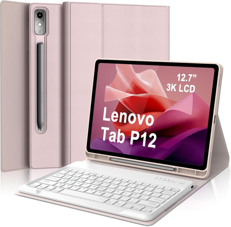 IVEOPPE Lenovo Tab P12 12,7" Védőtok AZERTY Billentyűzettel Rózsaszín